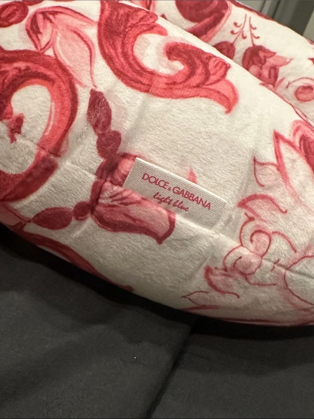 Dolce & Gabbana Pink and White Travel Neck Pillow with Drawstring Bag